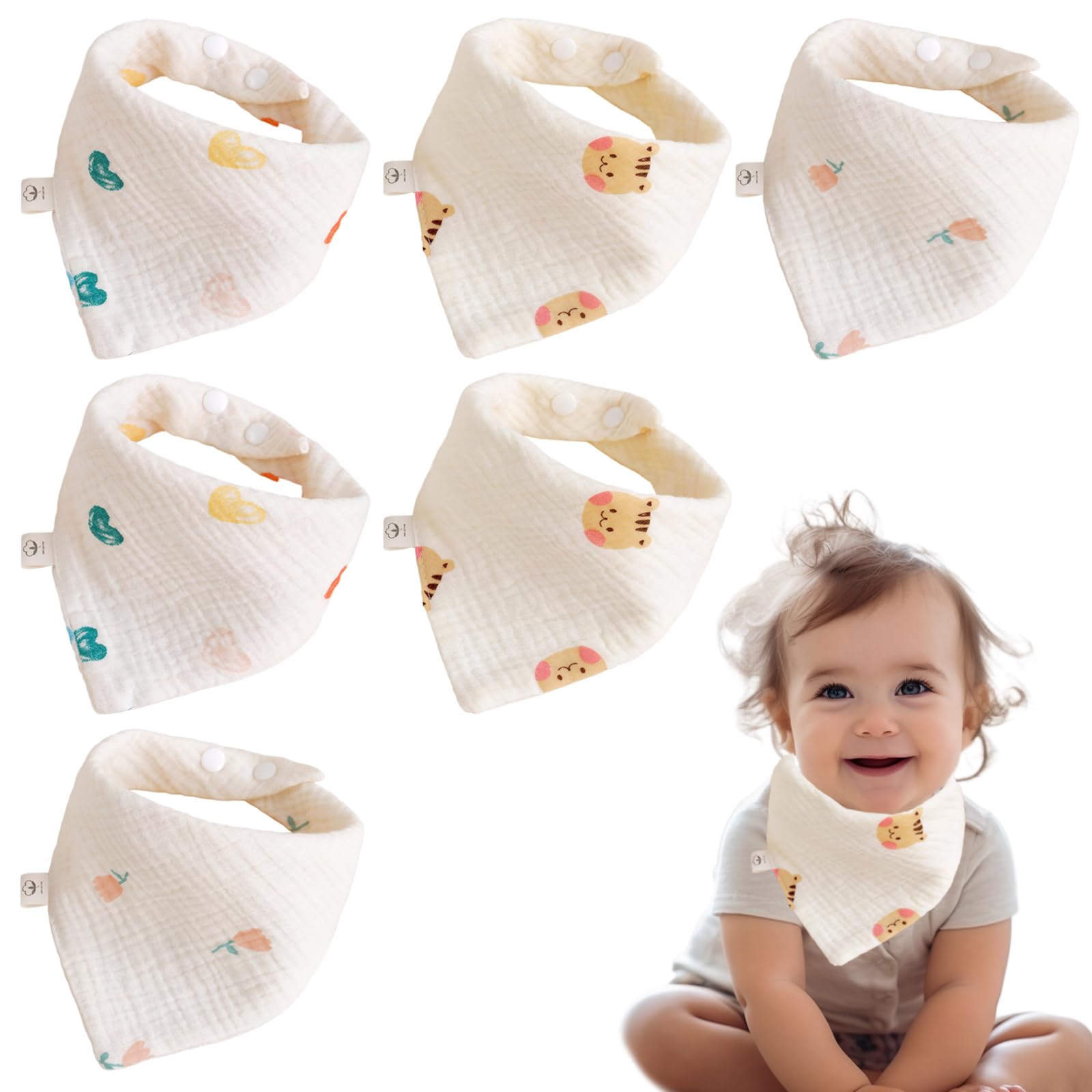 6 Stück halstuch baby, dreieckstuch baby, Baumwolle sabberlätzchen baby, Einstellbar babylätzchen, dreieckstücher baby, spucklätzchen baby, Muslin Baby Zahnt und Baby Halstuch, für Jungen und Mädchen