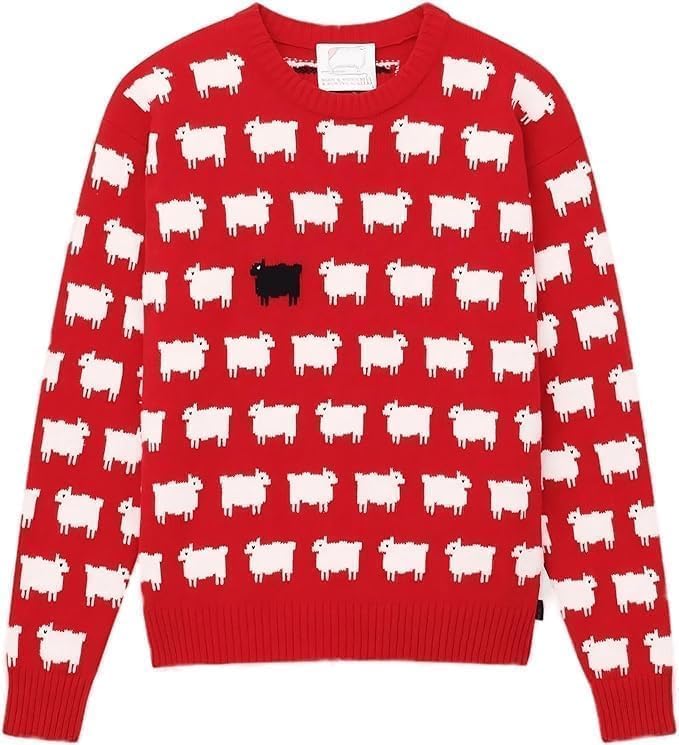 Women's Black Sheep Lady Diana Princess Red Wool Sweater/Christmas Red Pullover Jumper