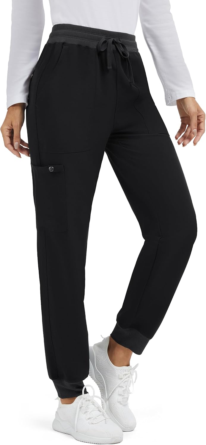 SEVEGO Tall Women's Scrub Pants 32/34/36 Long Inseam Yoga Jogger with 5 Pockets Drawstring Elastic Waistband