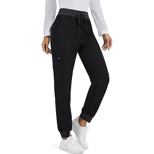 SEVEGO Tall Women's Scrub Pants 32/34/36 Long Inseam Yoga Jogger with 5 Pockets Drawstring Elastic Waistband