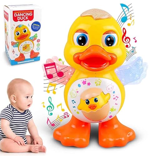 NOBALLS Dancing Duck Toy, Tummy Time Toys with Music & Flashing Lights, Interactive Musical Duck with Colorful Wings (Duck)