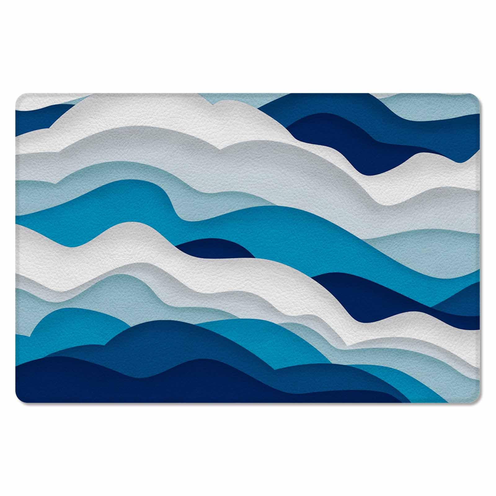 Contemporary Blue Antifatigue Kitchen Bath Door Mat Cushioned Runner Rug,Washable Welcome Floor Sink Mat,Waterproof & Non-Slip Kitchen Standing Doormat,Minimalist White Geometric Creative Line 18