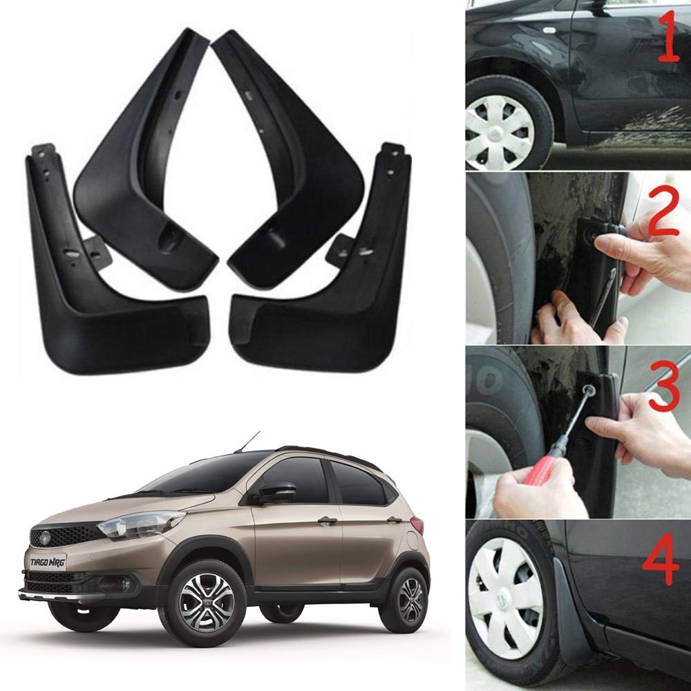 Oshotto (O.E.M Fitting Cup Type) Mud Flap/Splash Guard Compatible with Tata Tiago (NRG) (Set of 4)