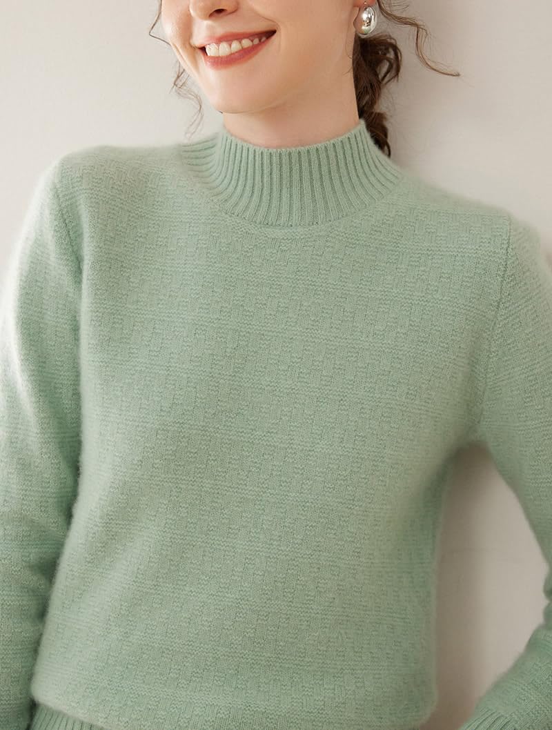 Valin Maglione da donna 95% cashmere con colletto alto, a maniche lunghe, in lana di cashmere, a quadretti rilassati, SH536