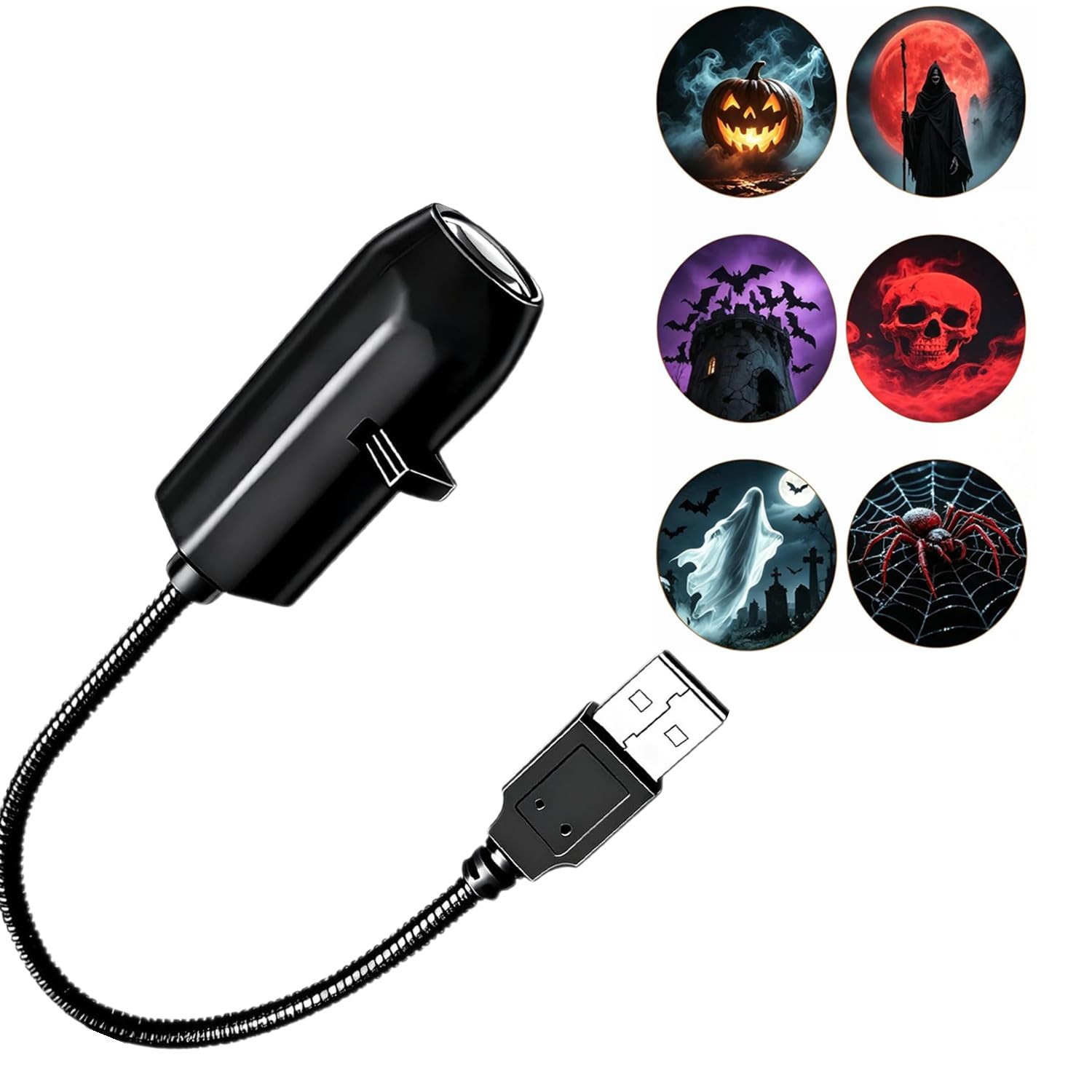 SUJAHHUJIQ Plug and Play HD Halloween Projector, HD Night Light Projector with 6 Festive Scenes, 360° Adjustable, USB Ceiling Lamp for Bedroom, Living Room