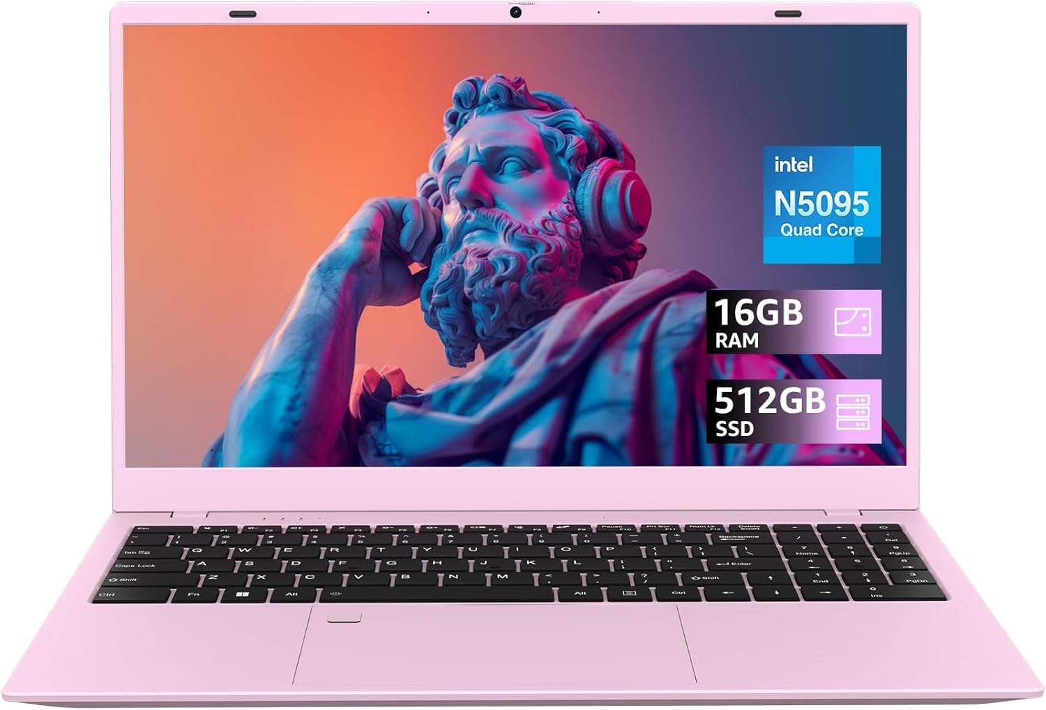 15.6-inch, 16GB RAM, 512GB SSD, FHD IPS Display Laptop Computer, N5095 Quad Core, 2.4/5G WiFi, BT4.2 Backlit and Fingerprint, Lightweight and Portable