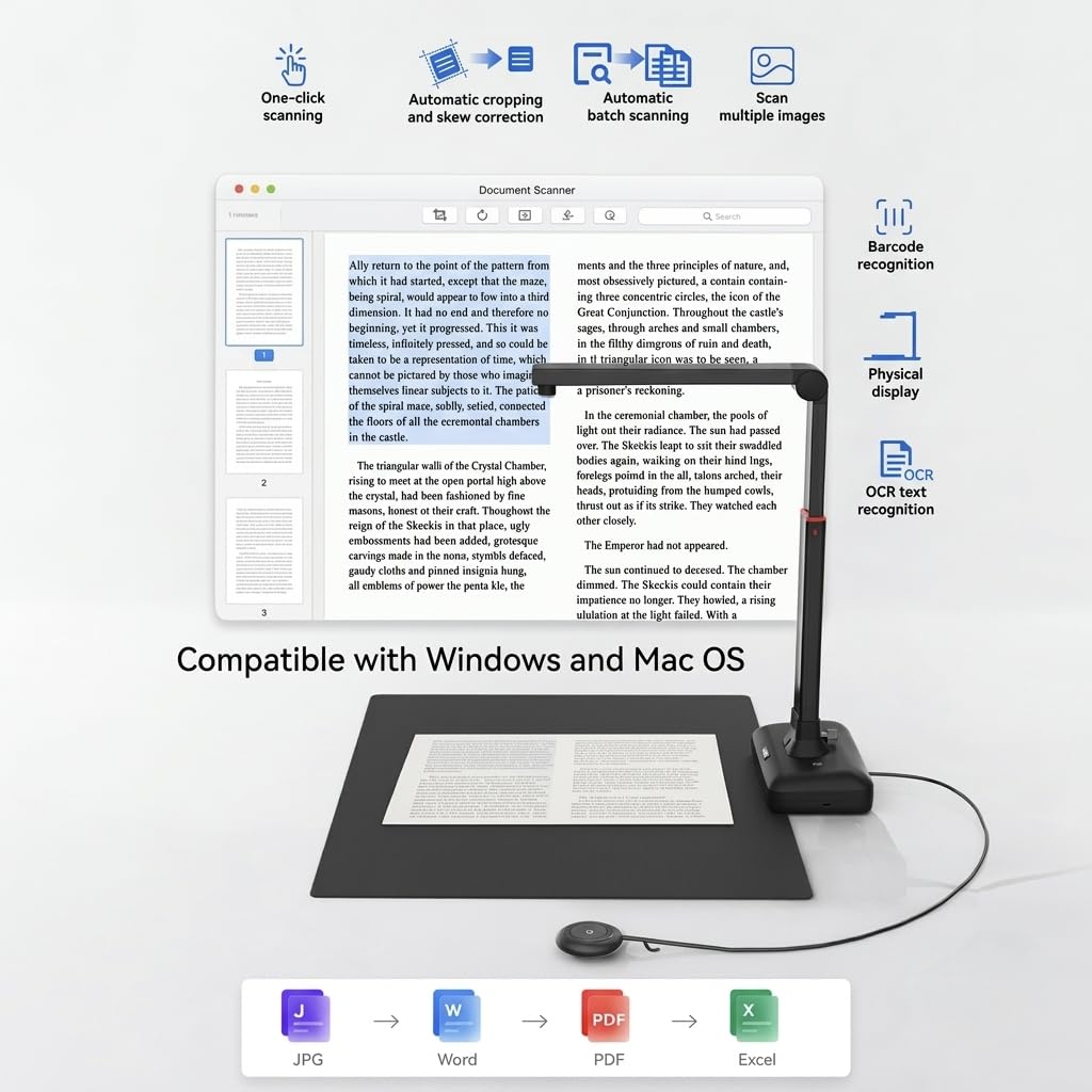 Document Camera & Book Scanner, DB8401 16MP USB Document Camera & Scanner for Classroom/Office, with Auto Focus, OCR & Text‑to‑Speech, Portable Document Scanner & Book Camera, for Windows/macOS view 8