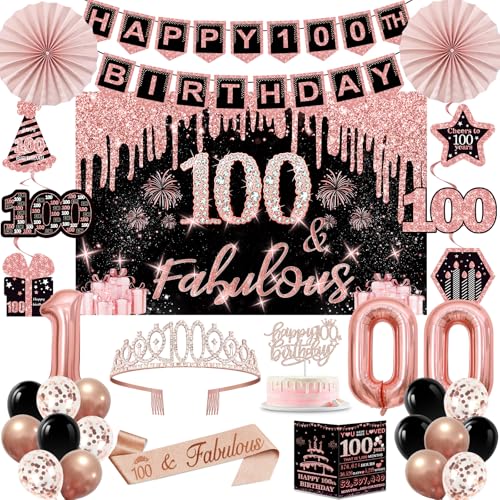 100th Birthday Decorations for Women 32PCS 100th Birthday Party Decorations