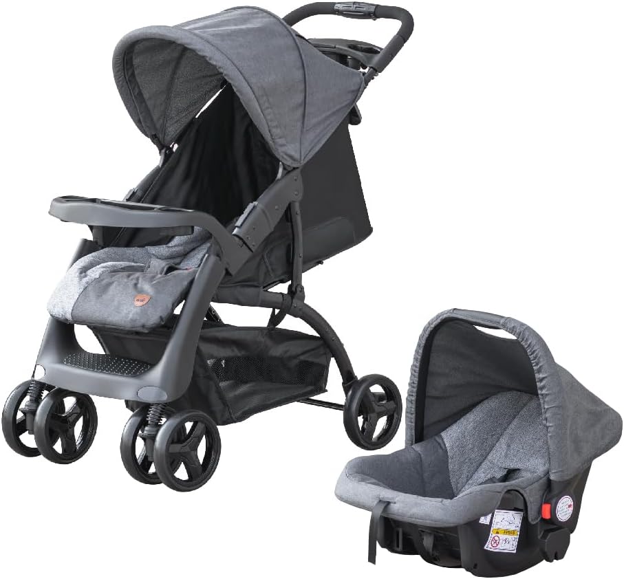 MOON Aria Baby Stroller 2-in-1 Travel System + Detachable Carrier Car Seat - with Reversible Carrier, Reclining Seat, Safety 5-Point Harness -0m+ Convenient Storage,Food Tray, Back Pocket- Black