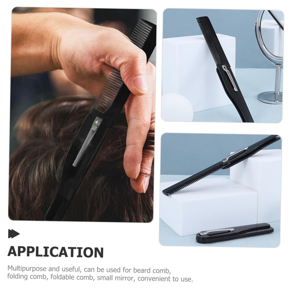 FRCOLOR Folding Comb for Men Travel Comb Men Small Pocket Fine Tooth Keyring Mirror Easy to Carry