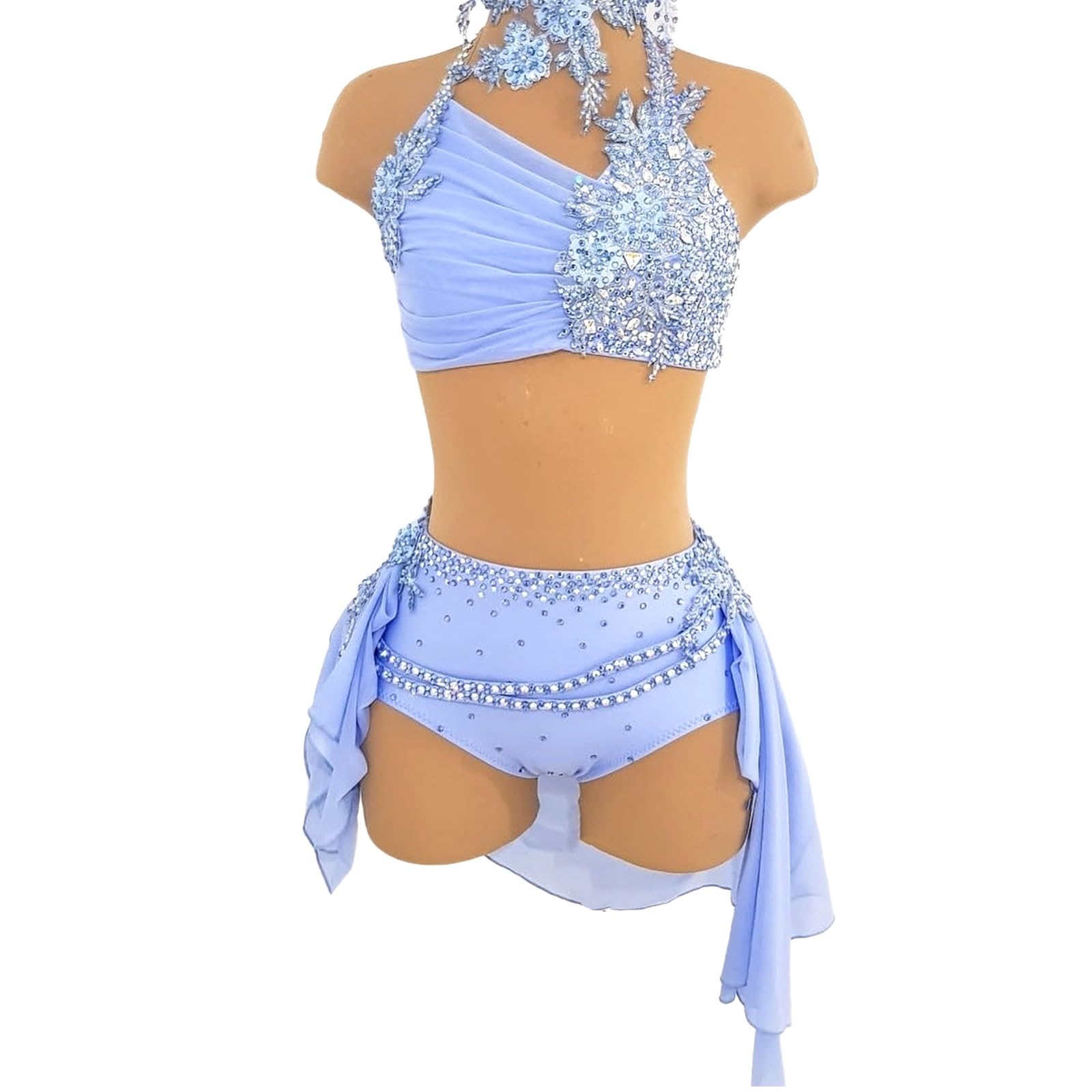Traje De Danza Lírica De 2 Piezas For Niña, Top Corto Con Diamantes De Imitación Y Falda De Gasa, Vestido Lírico Sin Mangas