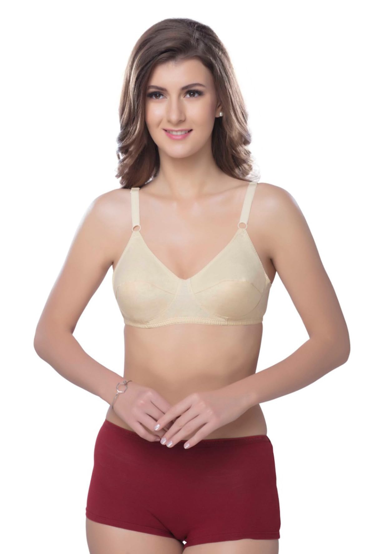 MYBRA Women's Wirefree Non-Padded Super Combed Cotton Everyday Bra with Adjustable Straps Tessy Apparels(34B,White)