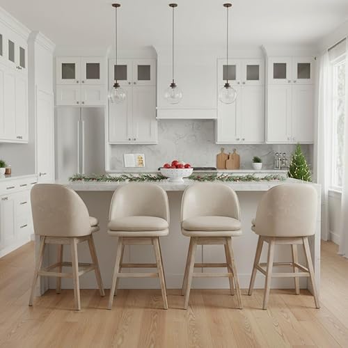 Miniatura 7 de LukeAlon Juego de 2 taburetes de bar de altura de mostrador, sillas de bar giratorias de mediados de siglo con respaldo y patas de madera de haya,