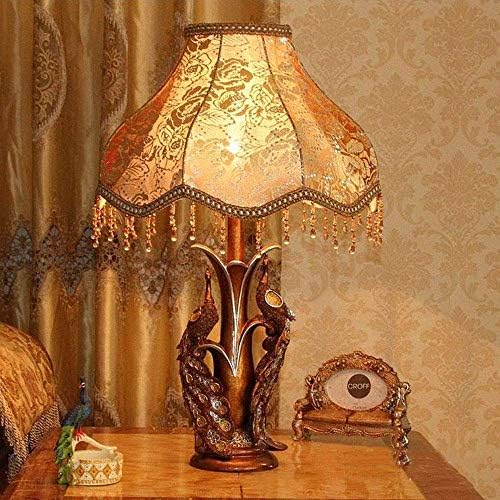 Vintage Peacock Table Lamp, Retro European Antique Table Lamp Creative Bedside Lamp and Button Switch Night Light Living Room Bedroom Decorative Lighting E27 Light Bulb