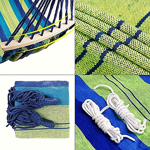 Image of Baskety Double Person Cotton Canvas Hammock with Spreader Bars Ultralight Travel Camping Hammock Swing Bed for Outdoor, Balcony, Garden, Beach - Max Load 200 KG (Blue, 280 x 100 cm)