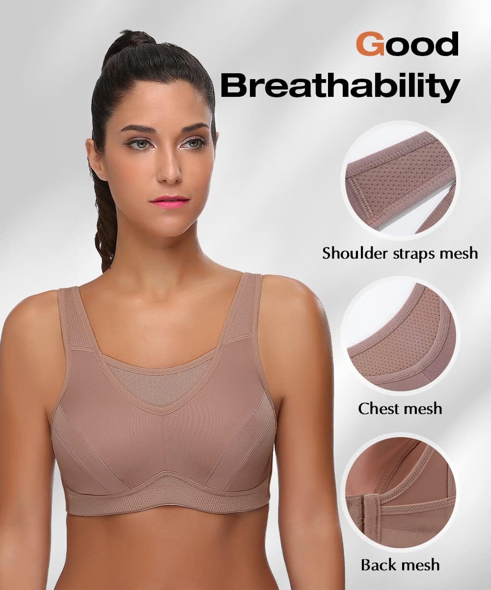 Wingslove Women's High Impact Sports Bra Full Coverage Wirefree Non Padded Workout Bra Plus Size - Image 2