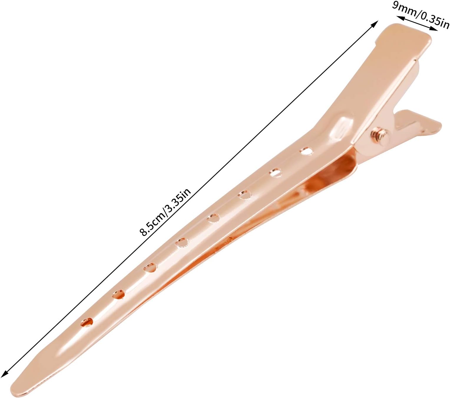 Bantoye 24 Packs Duck Bill Clips, 3.35 Inches Rustproof Metal Alligator Curl Clips with Holes for Hair Styling, Hair Coloring, Rose Gold