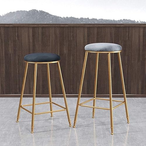 Miniatura 6 de Taburete moderno de terciopelo con Patas de Metal Dorado y reposapiés tapizado para bar, Pub, bistró, cocina, comedor, Redondo, cojín Negro. Carga