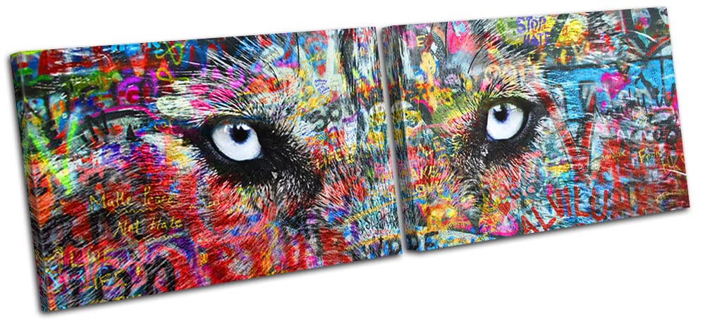 Bold Bloc DesignUrban Husky Eyes Panoramic Graffiti 270x90cm MULTI Canvas Art Print Box Framed Picture Wall Hanging - Hand Made In The UK - Framed And Ready To Hang 0021-0140(00B)-MP14-LO-F
