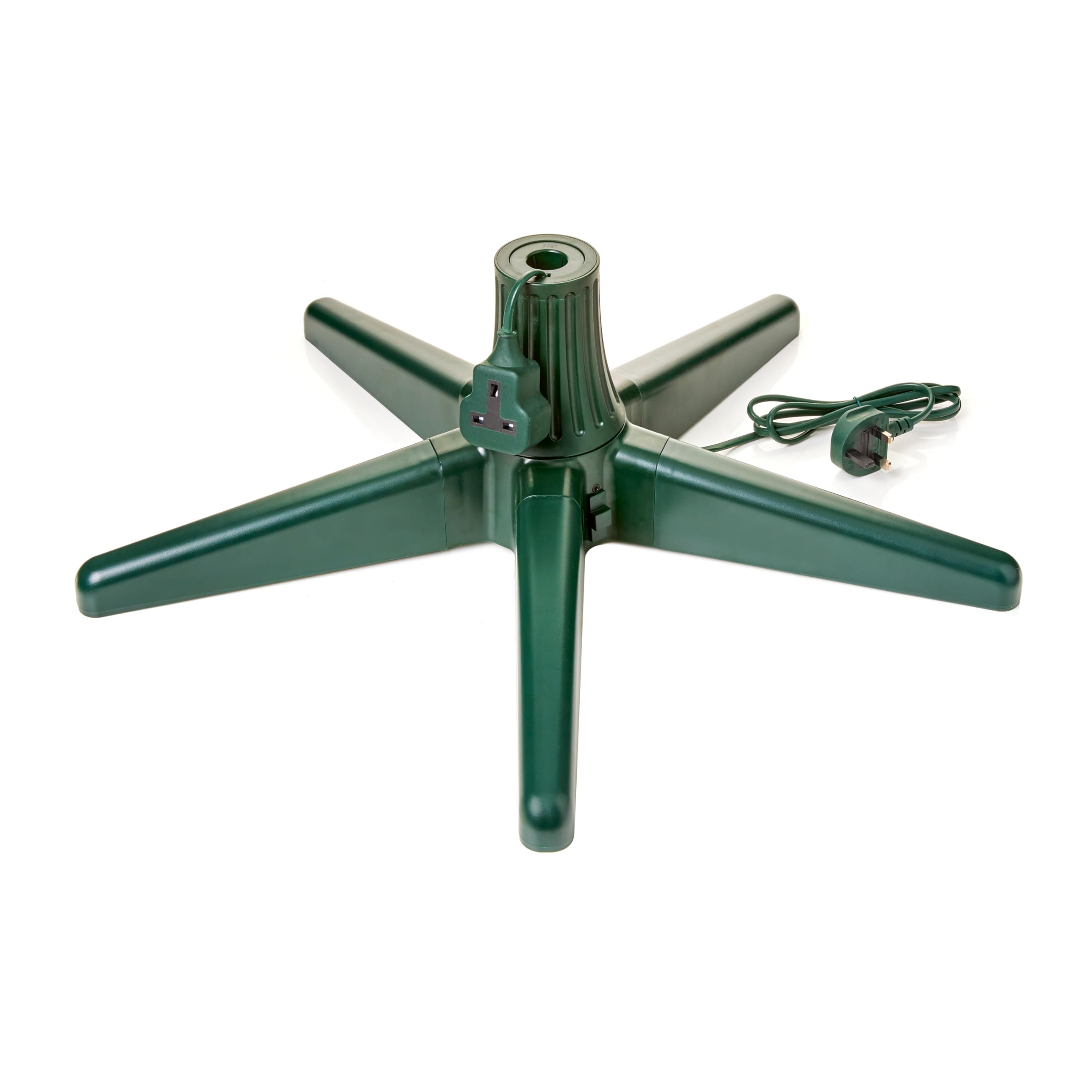 Premier Rotating Christmas Tree Stand for Artificial Trees up to 2.4m – Electric Green Tree Base with Full 360° Rotation and Plug Socket