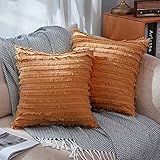 EMEMA Decorative Boho Throw Pillow Covers Orange Fall Square Tassels Design Stripe Linen Jacquard...