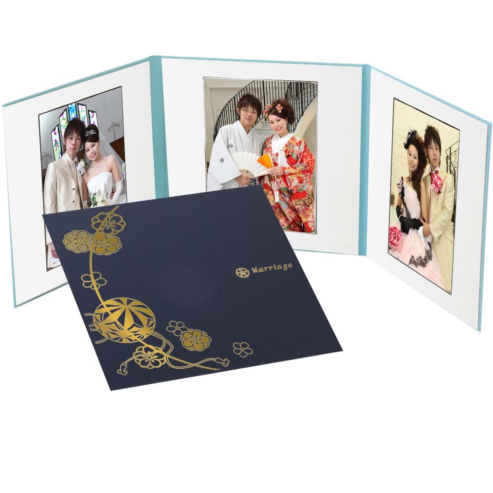 Amazon.co.jp: 写真台紙 3面6切 a4【まり 紺色 中枠白色 Marriage