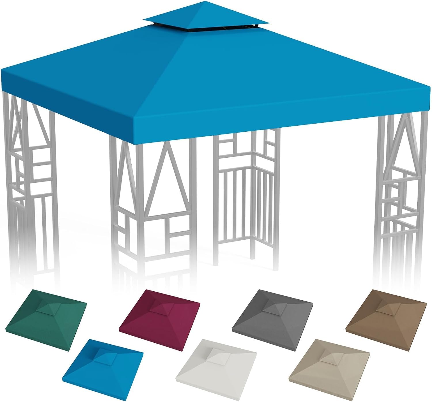 Gazebo Canopy Replacement 10x10ft Outdoor Shelter for Smaller Top Double Tiered Canopy Cover (Blue)