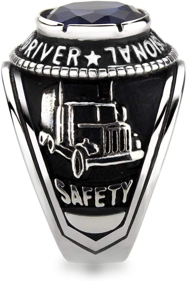 Men's Stainless Steel Montana Blue Stone Professional Truck Driver Ring
