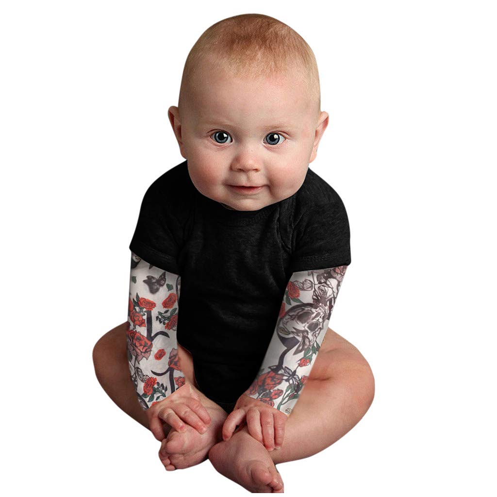 Newborn Baby Boy Bodysuit, Tattoo Printed Long Sleeve Patchwork Casual Cute Lovely Romper Jumpsuit Bodysuit Autumn Bodysuit Pajamas for 3-24 Months Kids (Black-2, 6-12 Months)