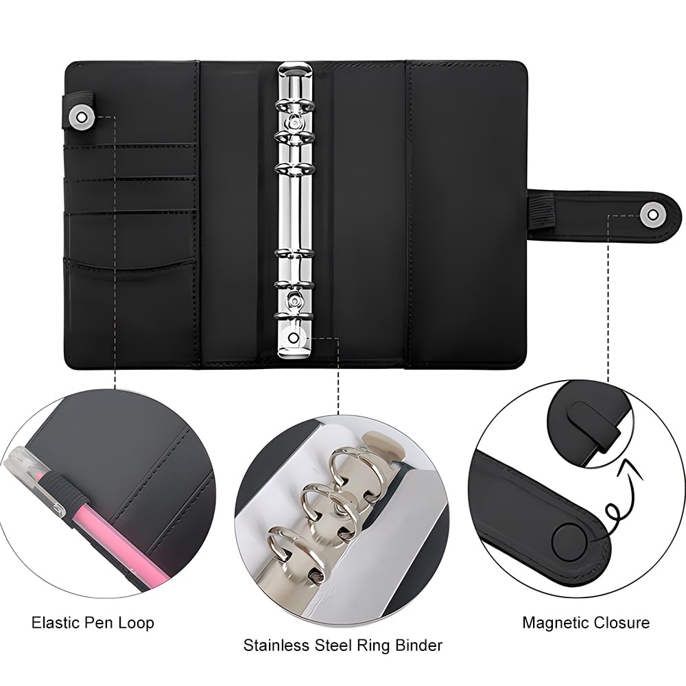 Budget Planner A6, Organizador Dinero, Cuaderno Archivador, Libreta de Ahorro, Ahorrar Dinero, Adecuado para Almacenar Dinero en Efectivo, Cupones, Entradas, Sellos, etc. (Negro)