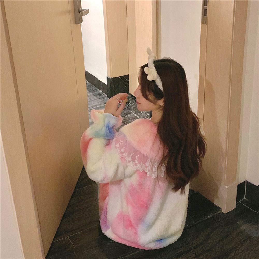 HAIBI Damen Pyjama Winter，Mädchen Schlafanzug Mädchen Pyjamas Schöne Casual Coral Fleece Bunte Pyjamas Anzug Dick Plüsch Wärme Süße Bequeme Homewear