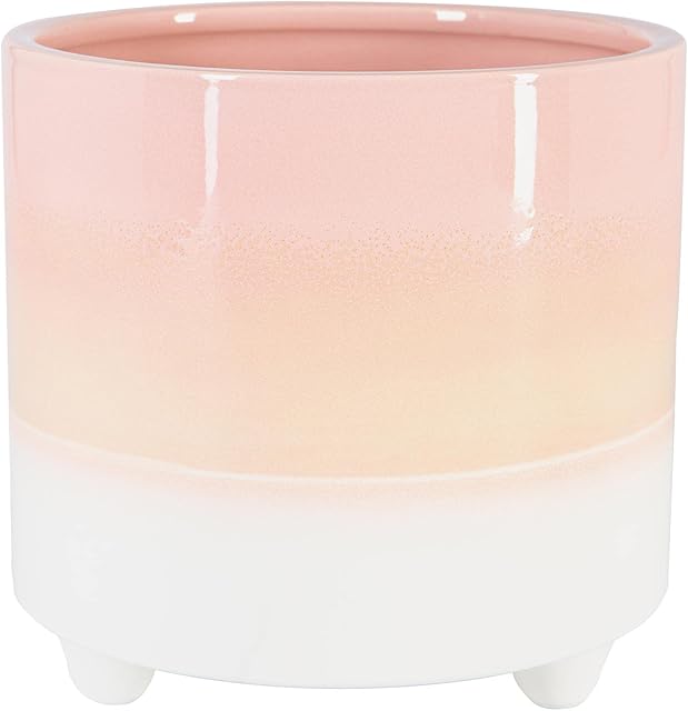 Nicola Spring Reactive Glaze Footed Plant Pot - Bohemian Planter Indoor Stoneware - 18cm - Pink