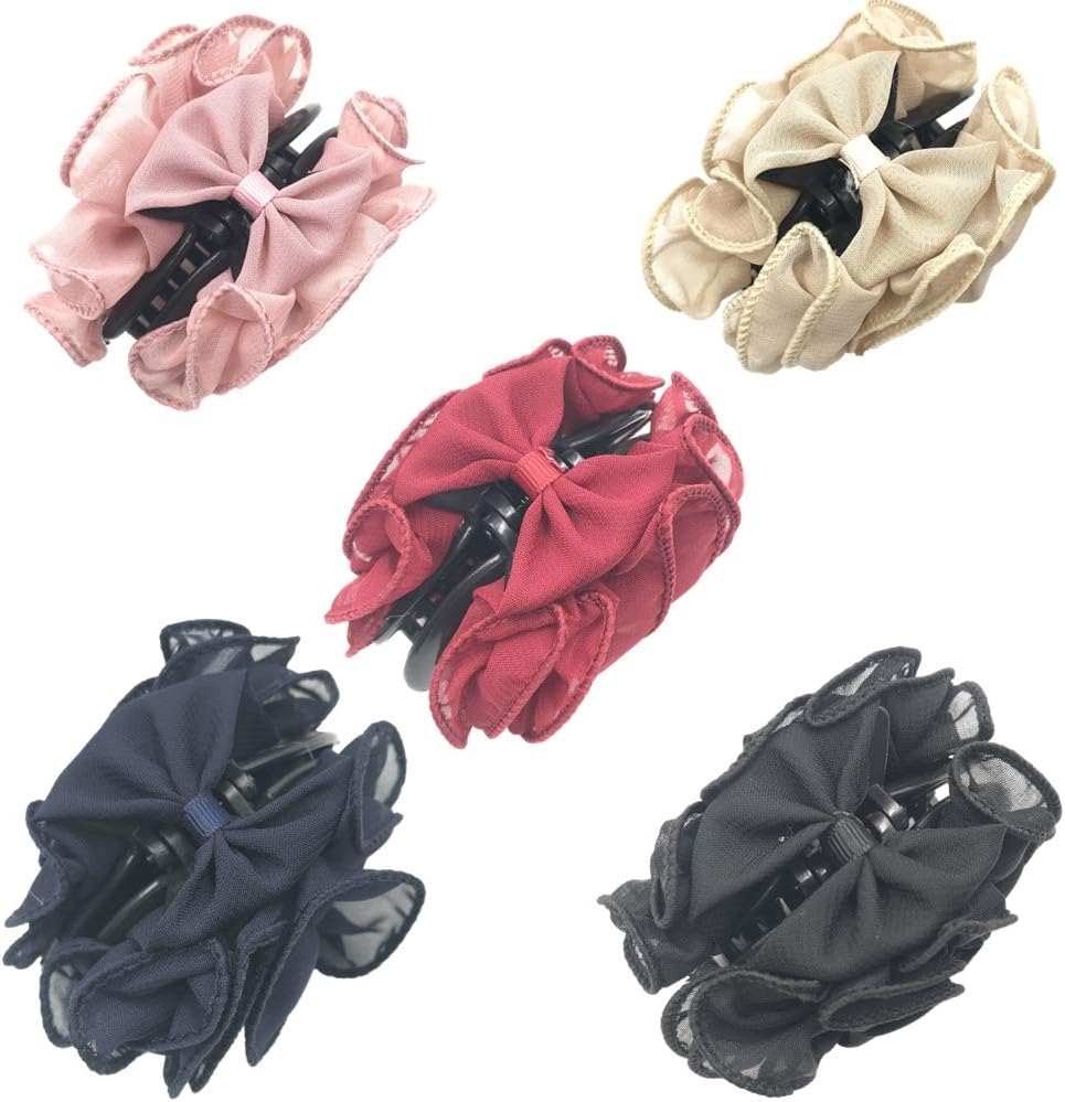 5 Pcs Flower Bow Hair Claw Jaw Clips Hair Clamps for Women Girls