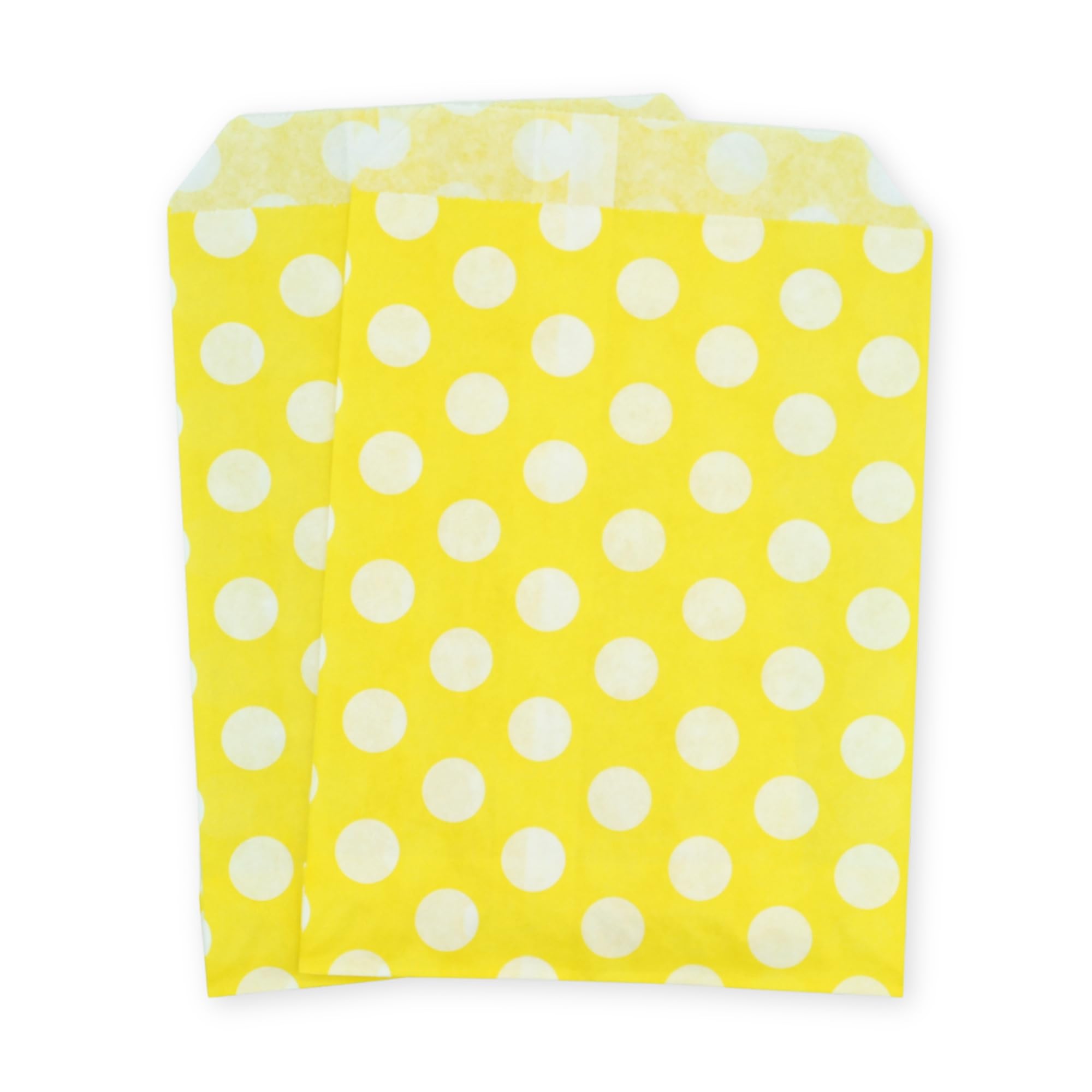 celloexpress 7" x 9" Yellow Polka Dot Paper Sweet Bags - Classic Confectionery Gift Shop Goodie Party Bags (Pack of 50)