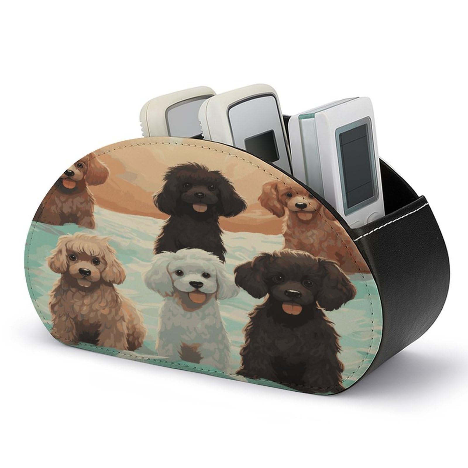 FekiLoot Poodles Dogs Remote Control Holder with 5 Compartments Remote Organizer Caddy for Table TV Remote Caddy Storage Box/Tray Fits Media Controllers Office Supplies