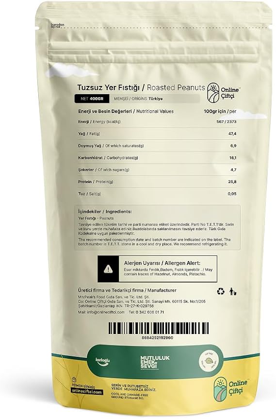 Tuzsuz Kavrulmuş Yer Fıstığı 400Gr