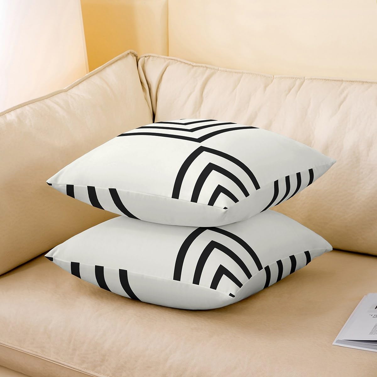 Simple Lines Throw Pillow Covers 24x24 Inch Set of 2 Black Geometric Stripes Grid Print Cushion Covers for Kids Teens Adults Modern Style Plaid Decorative Cushion Cases for Office Chairs Sofa