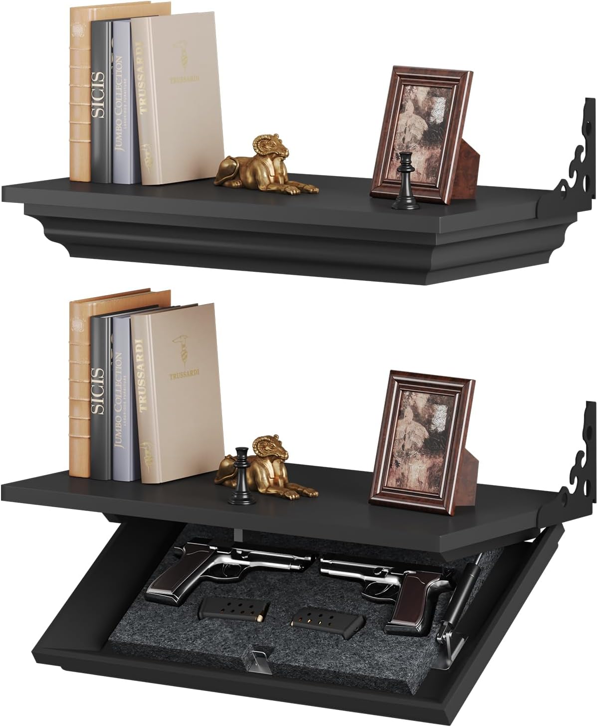 Lvifur 24" Compact Gun Shelf, Gun Rack with Automatic Induction Lock with Secure Hidden Compartment for Wall Mount Display, Storage Security Safe Box for Home