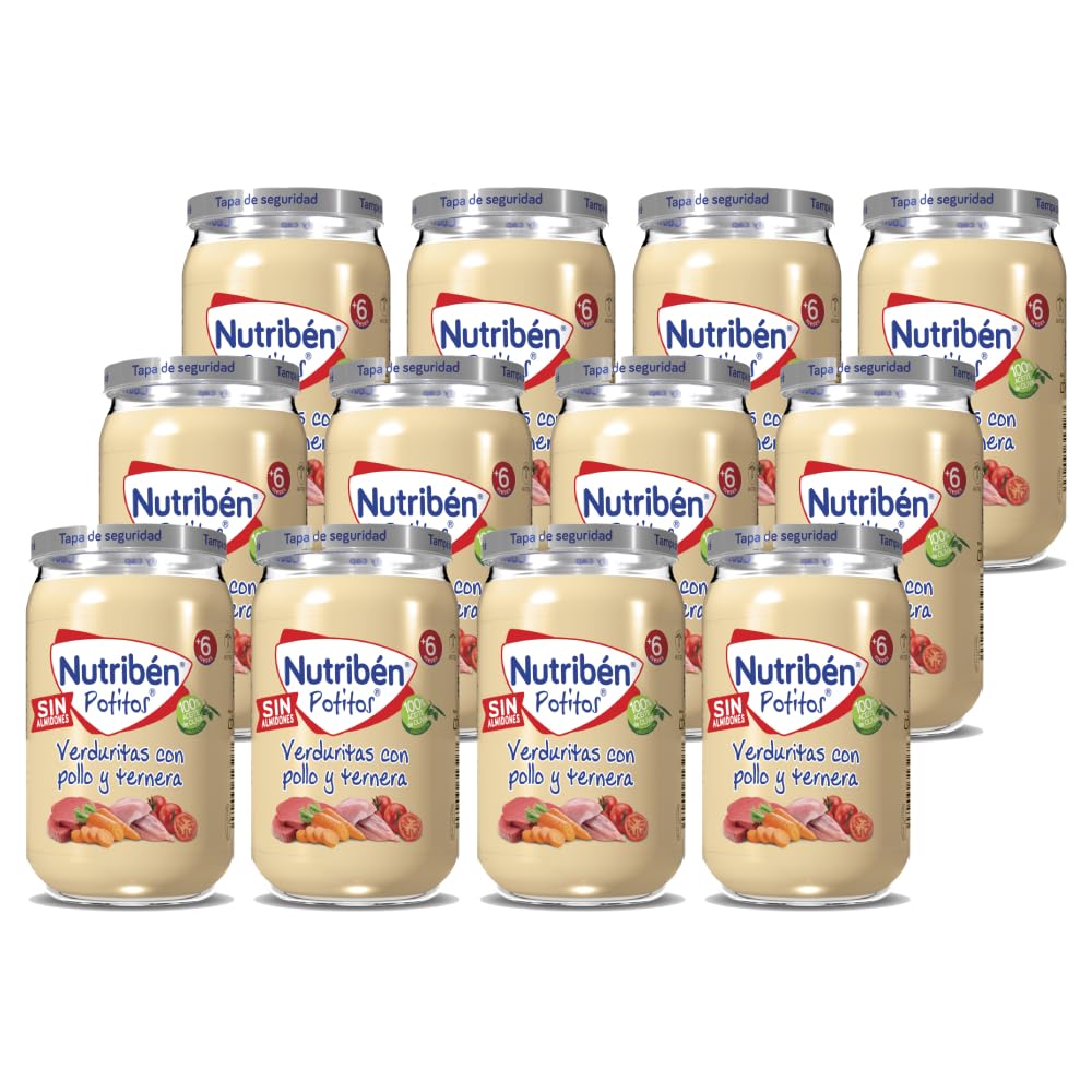 Nutribén Potitos | Tarrito de Verduras con Pollo y Ternera | Para Bebés a partir de 6 Meses | Sin Almidones | Sin Azúcares Añadidos | Sin Gluten, Huevo, Leche | Pack de 12 Unidades | 2820 g