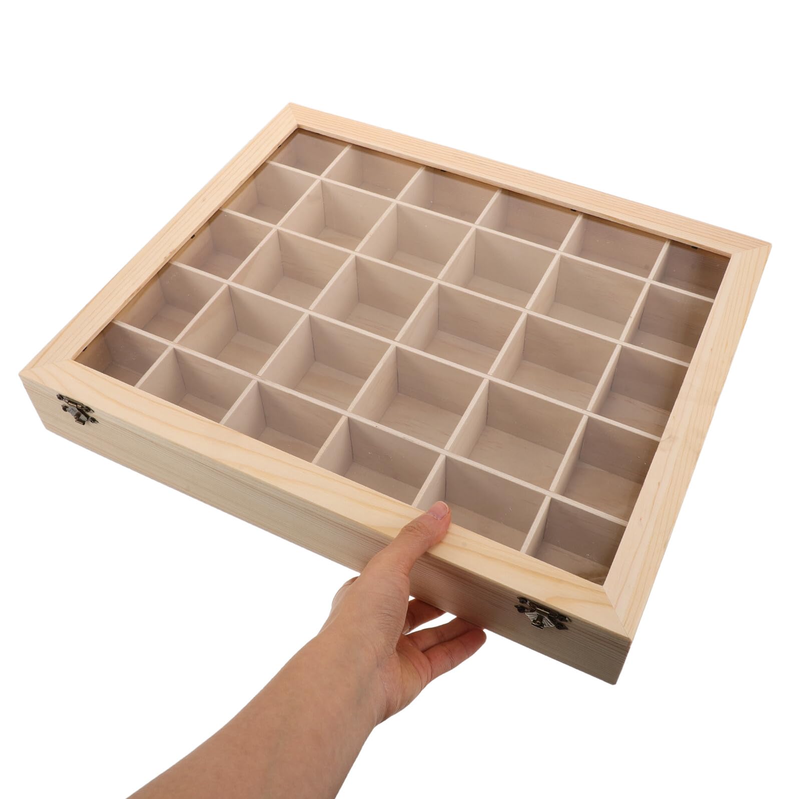 Caja Minerales de Madera para Exhibición de Rocas y Piedras, 30 Compartimentos, Estilo Clásico, Almacenamiento Protector para Colección y Hogar