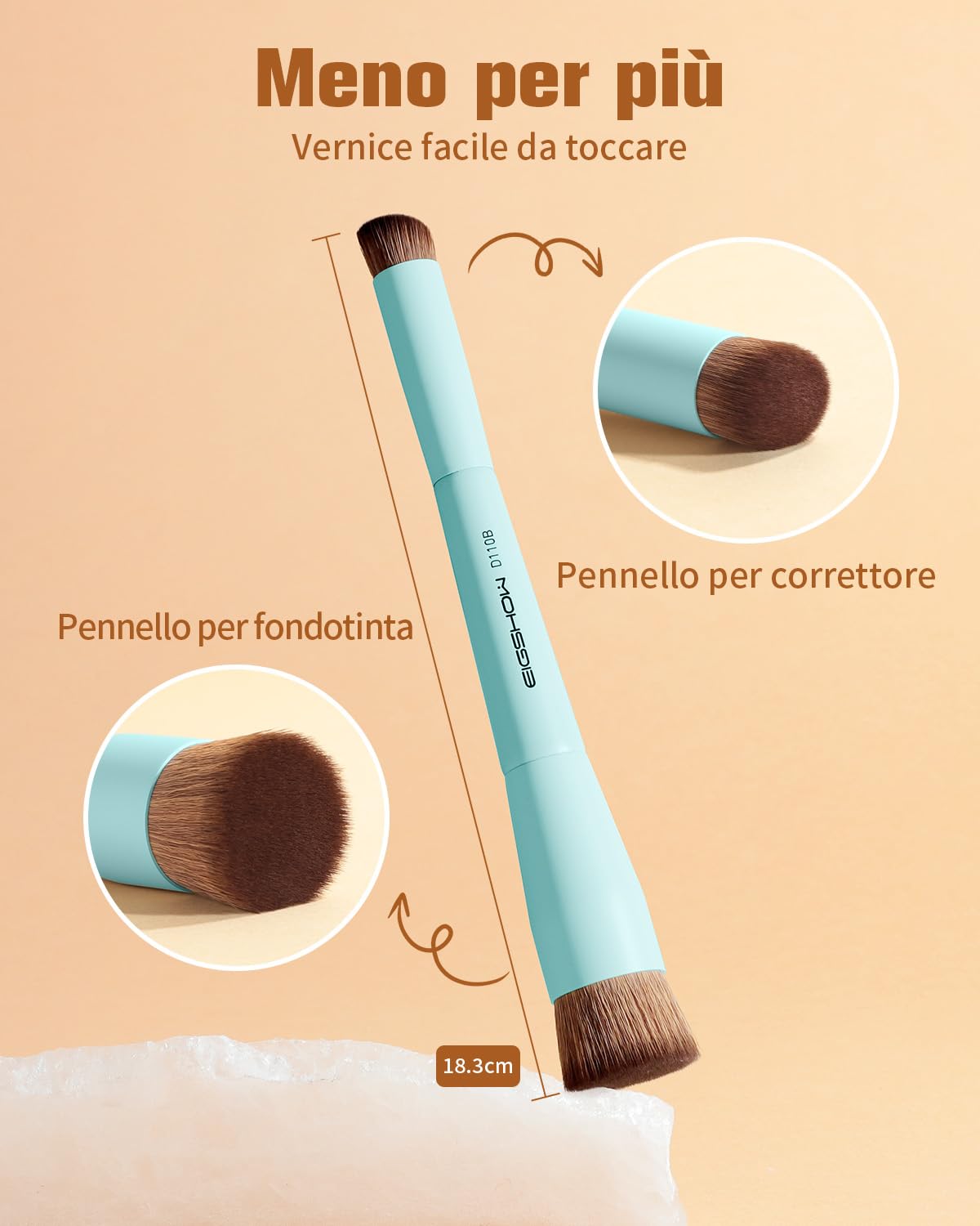 Eigshow - Pennello per fondotinta e correttore, pennello per make-up a doppia estremità per una copertura impeccabile del fondotinta, correttore per il contorno occhi, vegano e senza crudeltà (D110B)