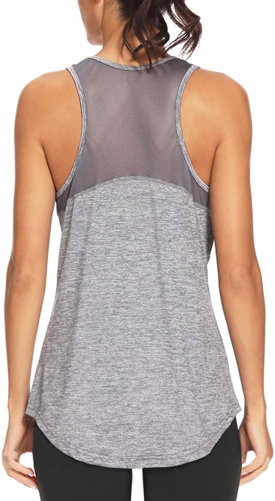 Workout Tank Tops for Women Sleeveless Athletic Yoga Shirts Mesh Racerback Tank Tops Gym Workout Clothes Grey