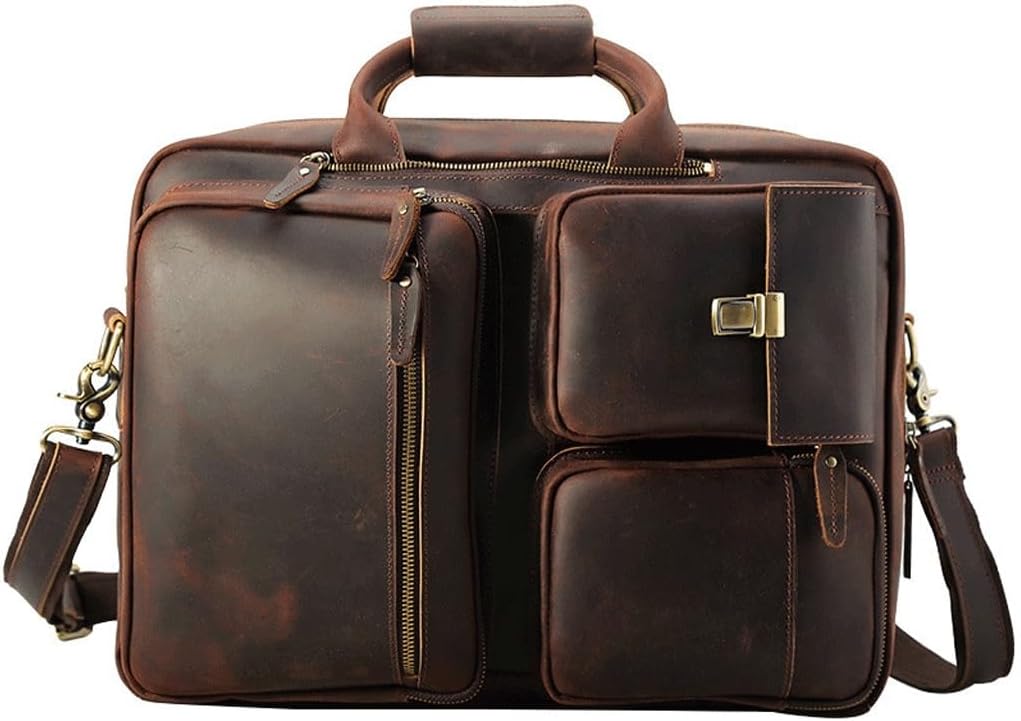 Men's Business Briefcase Laptop Bag Crazy Horse Leather Shoulder