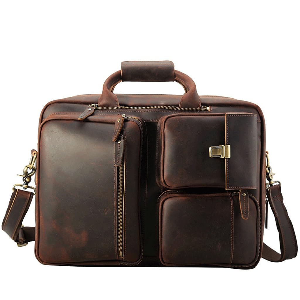 Borsa for Laptop con Valigetta da Lavoro da Uomo Borsa a Tracolla in Pelle Crazy Horse