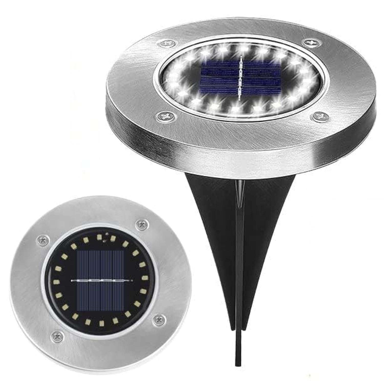 AMERTEER 20 LED Solar Lights Outdoor - Solar Garden Disk Lights with Light Sensor, Landscape Lighting Decoration for Pathway, Driveways, Patio Lawn, Walkway Outdoor Lights (White)