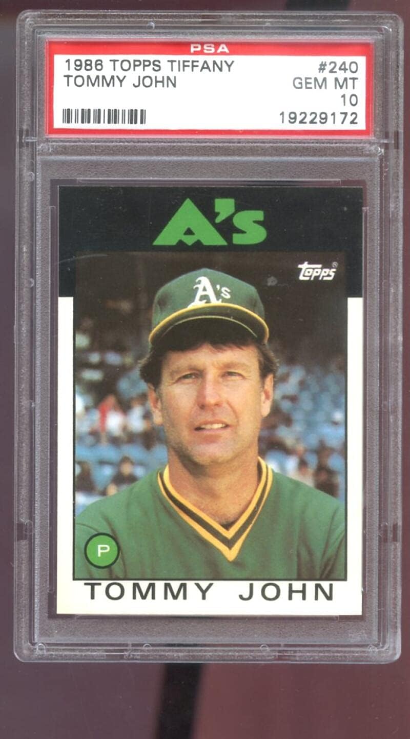 1986 Topps Tiffany 240 Tommy John Oakland A's PSA 10 Graded Baseball Card GEM MT