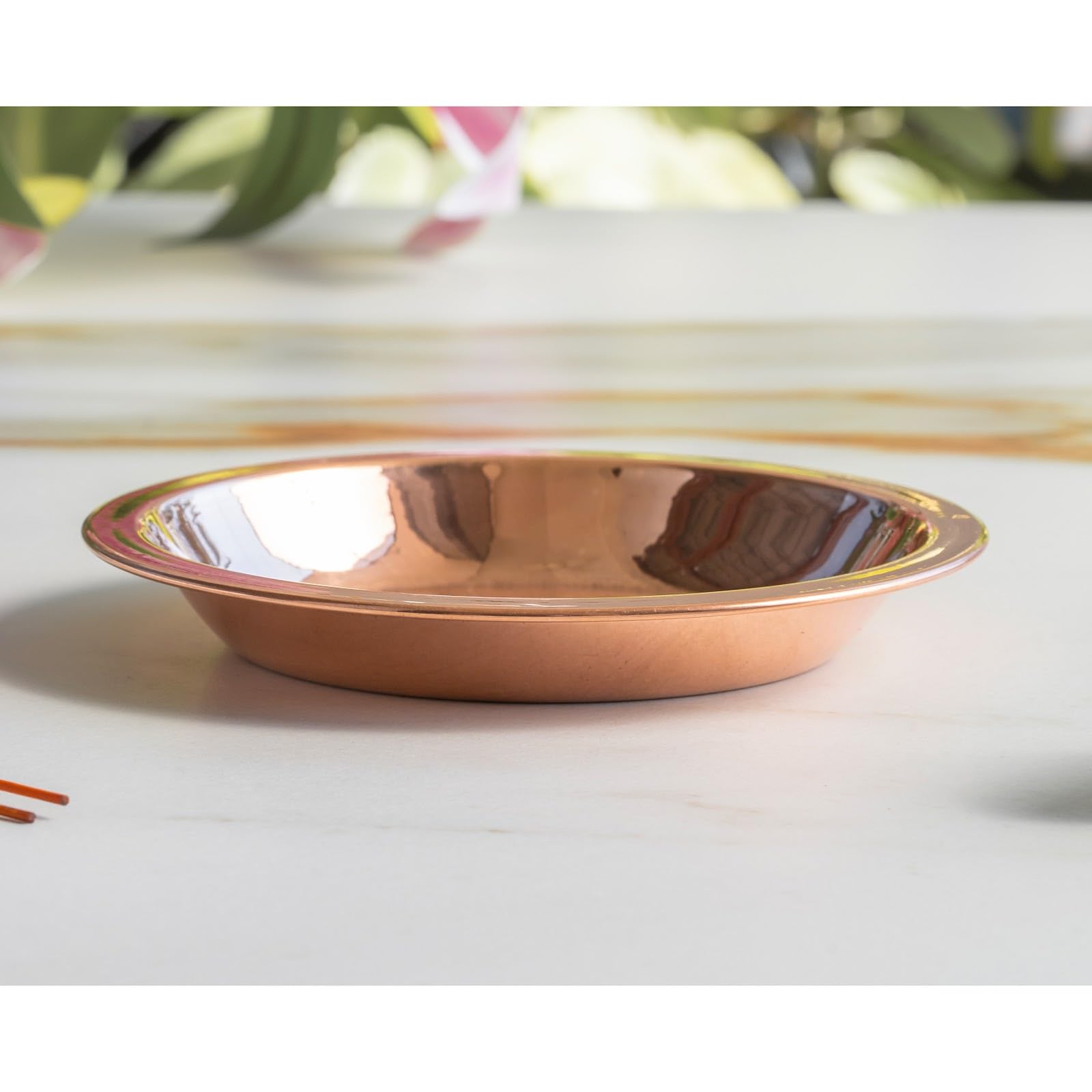 IndianArtVilla Copper Pooja Thali Plate, Poojan Purpose, Spiritual Gift Item, 8" Inch Each, Set of 2 1