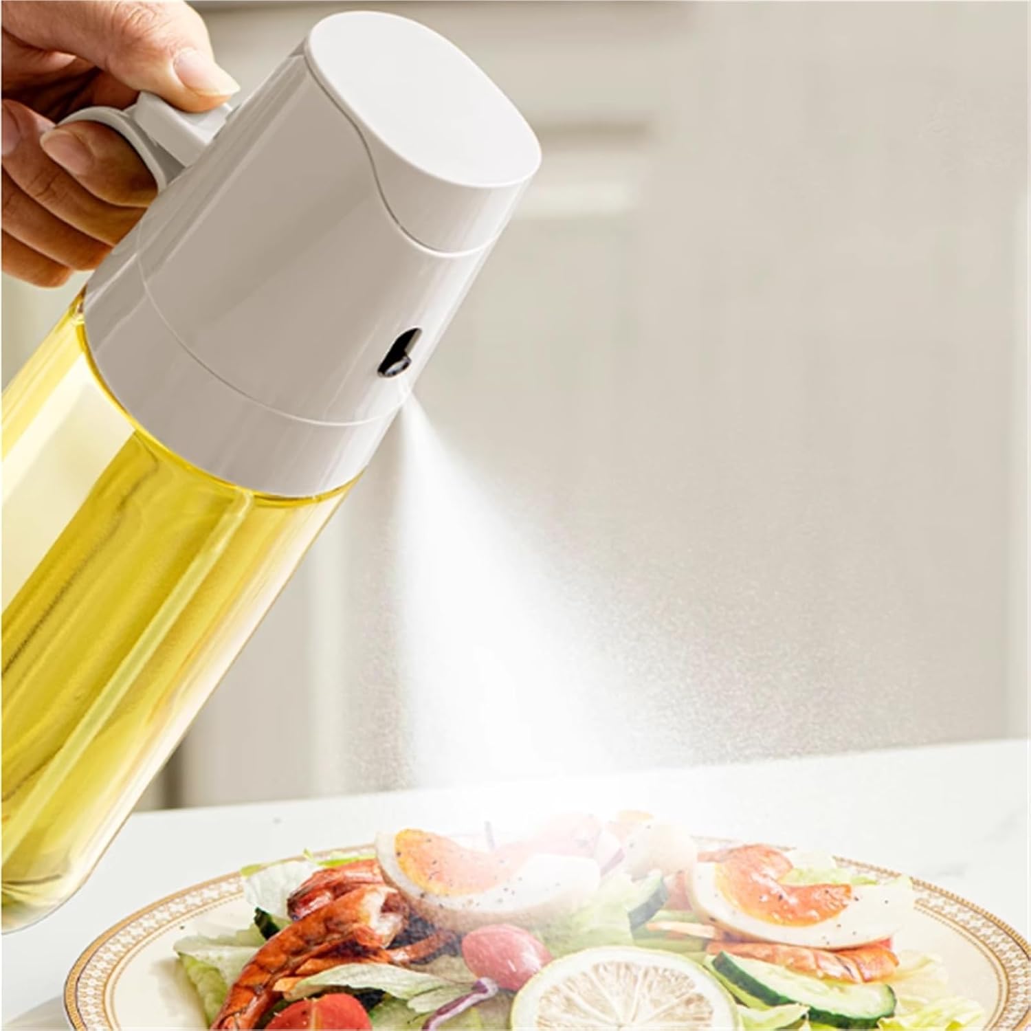 2 In1 Mist Olive Oil Dispenser, 10/17oz Glass Oil Spritzer Bottle, High Capacity, Kitchen Cooking Olive Oil Sprayer, for Air Fryer, Salad, Frying, BBQ(Green,23 * 8CM)
