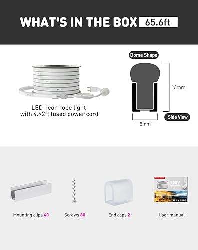 Miniatura 7 de Shine Decor Cuerda de luces LED CA de 120 V, conectables y cortables, sin puntos, 120 LEDsM, tira de iluminación ecológica, ETL IP65 impermeable y