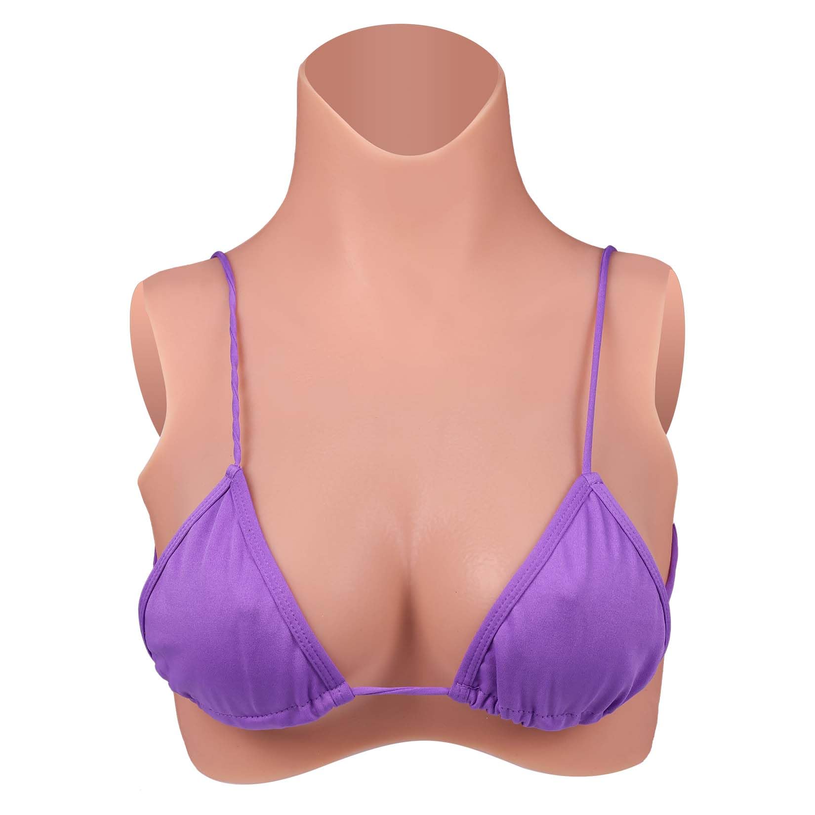 Vnmcry Silicone Breast Forms Realistic Breastplate Half Body Gel Filled Fake Boobs False Chest Plate for Men Transgender Crossdressers Mastectomy Prosthesis Queen Cosplay (Bronze - A Cup)